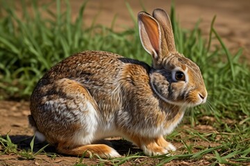 Fototapeta premium there is a rabbit that is sitting in the grass