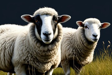 Obraz premium there are two sheep standing in a field of tall grass