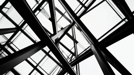 Modern architecture showcases intersecting glass and metal beams in contemporary building design