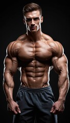 A Striking Portrait of a Highly Muscular Male Bodybuilder:  A Study in Strength, Fitness, and Dedication to Physical Excellence