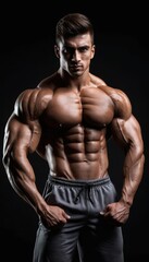 A Striking Portrait of a Muscular Bodybuilder:  A Study in Strength, Dedication, and Fitness Achievement