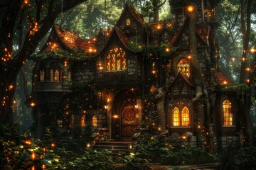 Fototapeta premium A house with a lot of lights on it