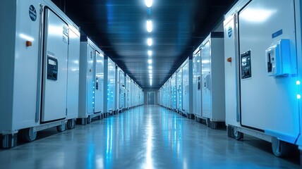 Smart refrigerated containers maintaining precise temperatures for vaccines, visualizing innovative cold chain technology