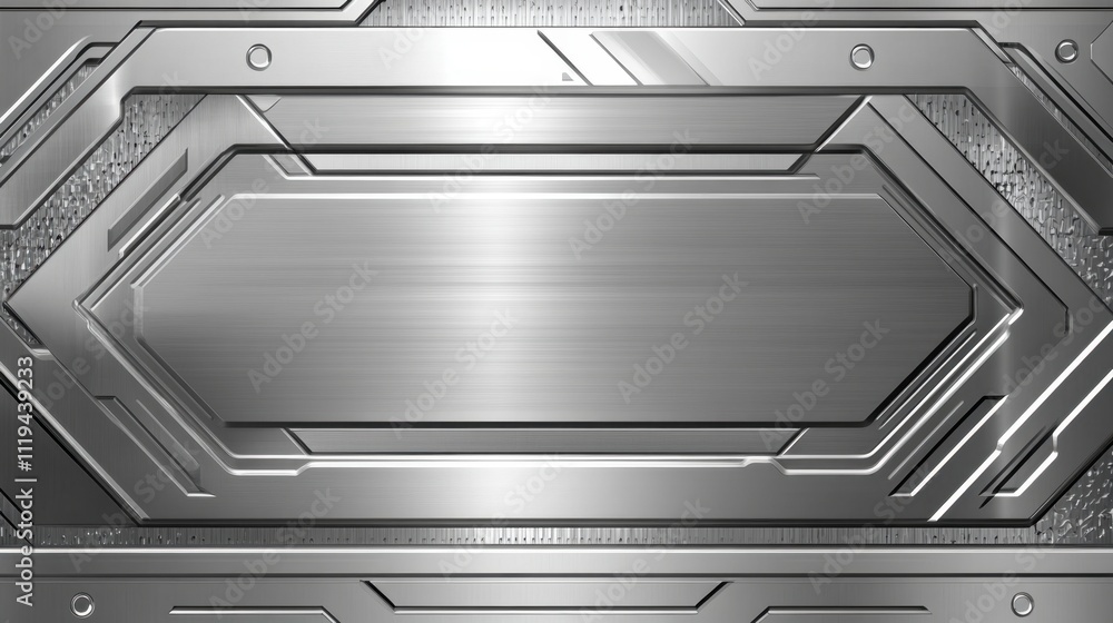 Poster minimalist silver metallic panel with intuitive touch controls and shiny geometric patterns