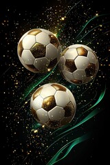 Naklejka premium Stunning illustration of sparkling golden soccer balls with swirling effects