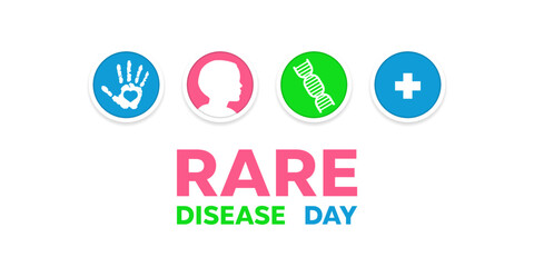 Rare Disease Day. Hand, children, dna, and plus icon. Great for cards, banners, posters, social media and more. White background.  