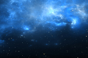 Space nebula. Giant interstellar cloud and stars scattered across the universe. Fractal art