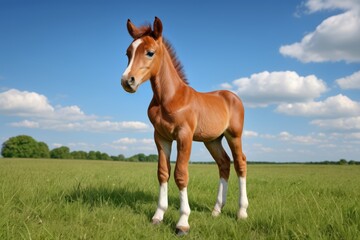 Obraz premium there is a brown horse standing in a field of grass