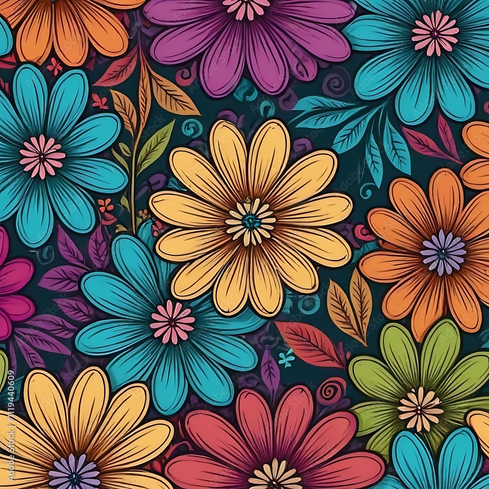 Aufkleber vibrant floral pattern: a mesmerizing and captivating pattern of colorful daisies in a playful and c