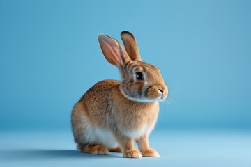 Obraz premium there is a small rabbit that is sitting on a blue surface
