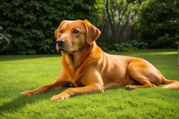 there is a dog that is laying down in the grass