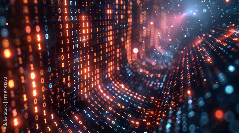 Leinwandbilder Futuristic matrix code visualization with glowing binary data flow abstract 3d rendering.