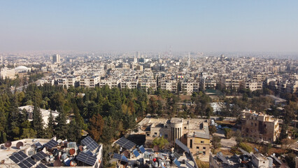 Fototapeta premium An aerial view of Aleppo City after the Syrian opposition took control of it.