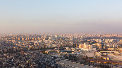 Obraz premium An aerial view of Aleppo City after the Syrian opposition took control of it.