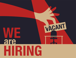 We are hiring flyer - Vacant text on office chair, in vintage colors
