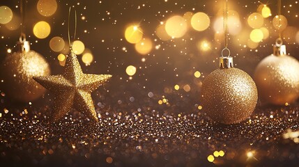 Golden Glitter and Starry Background with a Clear Area for Festive Messaging