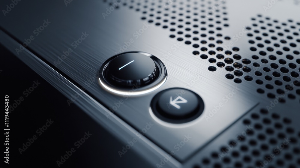 Fototapete modern silver metallic interface with backlit buttons and glossy minimalist patterns.