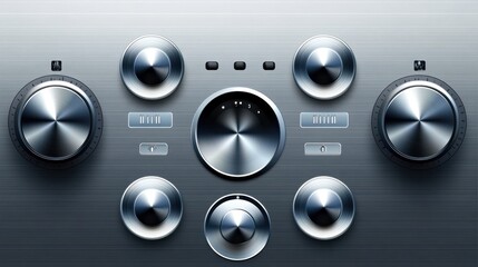Modern silver metallic interface with backlit buttons and glossy minimalist patterns.