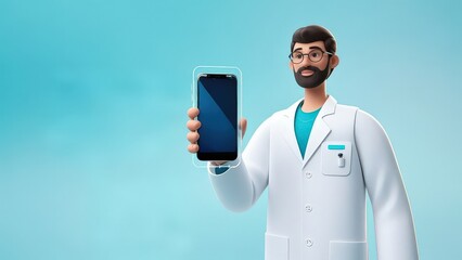 Cartoon Doctor Showcases Mobile Phone