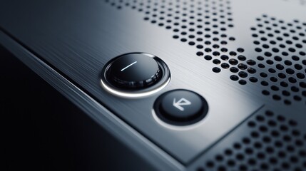 Modern silver metallic interface with backlit buttons and glossy minimalist patterns.