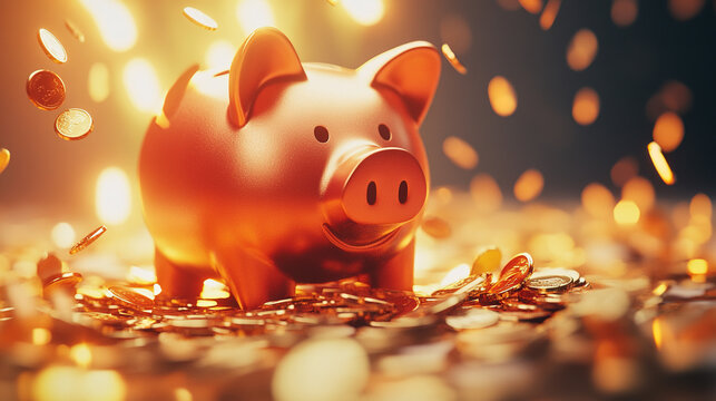 Broken piggy bank with coins scattered around, symbolizing financial struggle and the need for careful budgeting and saving.