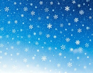 White snowflakes gently falling on a sky blue background in a seamless, textured pattern. Flat design snowfall creates a calm, peaceful, and wintry atmosphere with a clean and minimal aesthetic.

