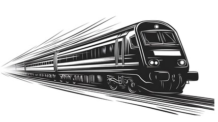 High-speed train in motion, monochrome illustration.