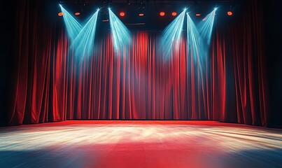 Magic theater stage red curtains show spotlight, Generative Ai