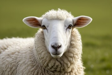 Fototapeta premium there is a sheep that is standing in the grass looking at the camera