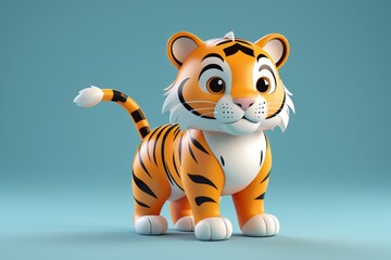 there is a small toy tiger that is standing on a blue surface