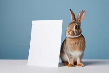 Obraz premium there is a rabbit that is standing next to a blank sign
