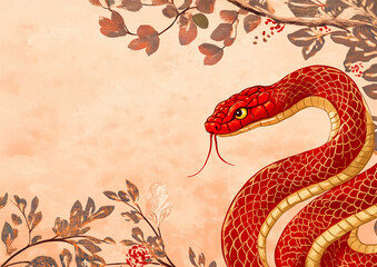 Fototapeta premium Red Snake illustration. lunar year concept. copy space for text