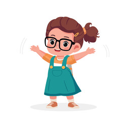 cute little kid girl stand happy celebrating pose expression