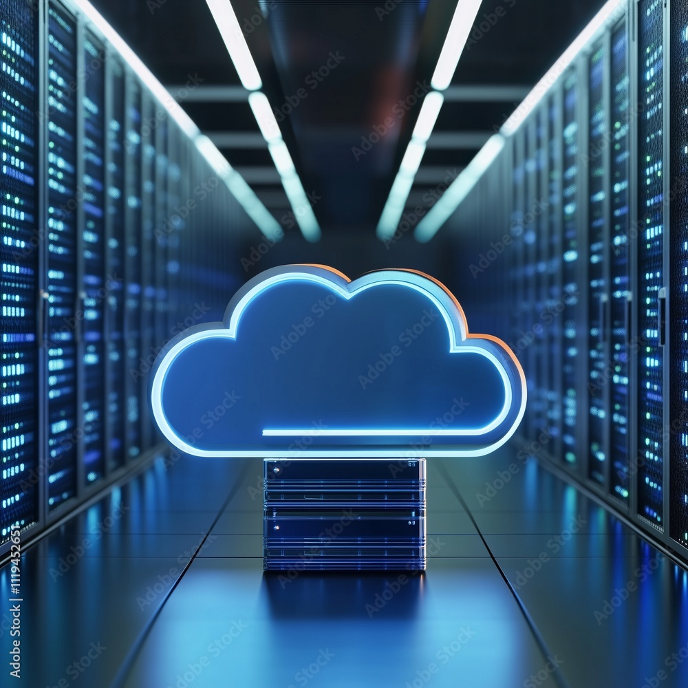 Poster cloud computing. data storage technology. 3d render