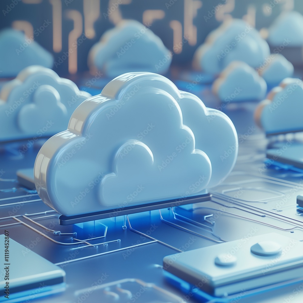 Poster cloud computing. data storage technology. 3d render