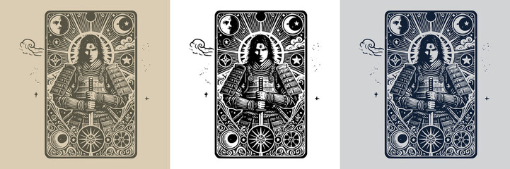 artistic samurai japan playing card tattoo design concept
