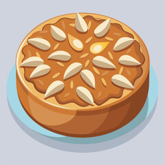 A delicious almond-topped pie sits on a blue plate.