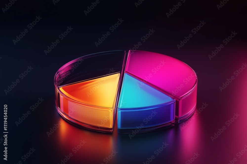 Poster glass pastel color morphism business chart pie icon with colorful gradient light on dark background 