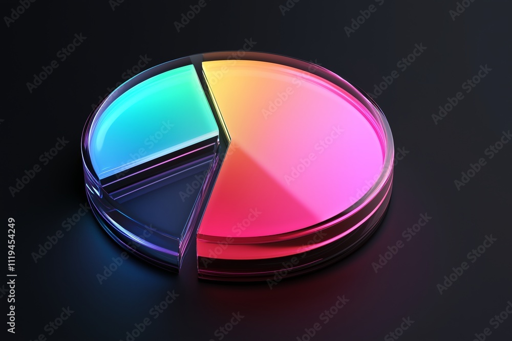 Aufkleber glass pastel color morphism business chart pie icon with colorful gradient light on dark background 