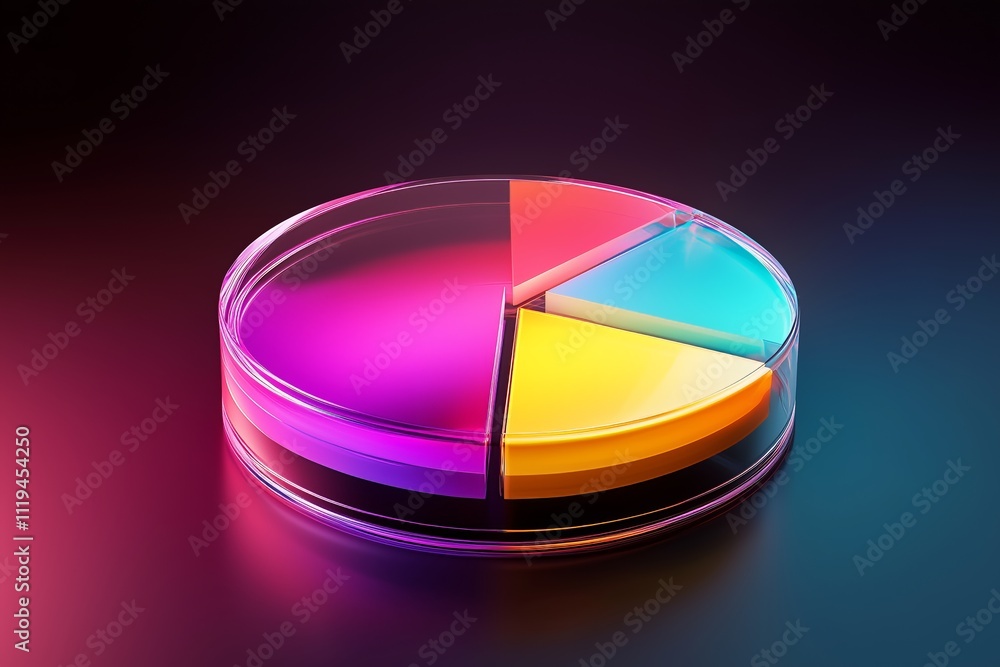 Poster glass pastel color morphism business chart pie icon with colorful gradient light on dark background 