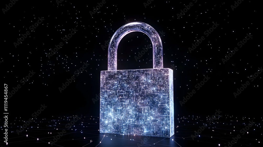Poster futuristic glowing padlock representing digital security & data protection. image features a digital