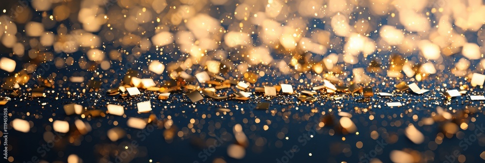 Poster a shimmering background of golden sparkles and reflections, creating a festive and luxurious ambianc