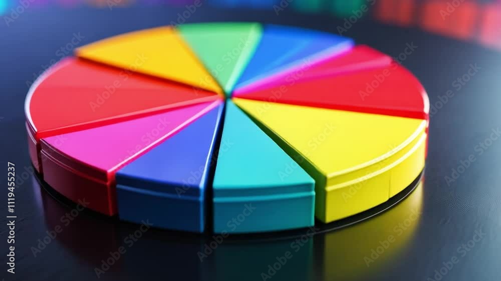 Poster colorful pie chart: a vibrant and visually engaging pie chart, depicting data with a playful and mod