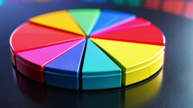 Colorful Pie Chart: A vibrant and visually engaging pie chart,  depicting data with a playful and modern aesthetic.  The chart is segmented into eight sections, each a different hue.