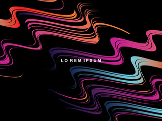 Modern trend abstract black background with curved colorful liquid paint ribbons. Templates for designing presentations, flyers, cards, web pages, etc.