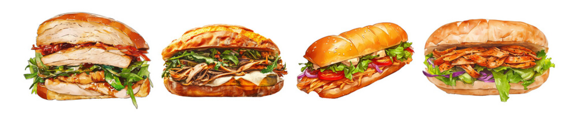 Assorted Sandwiches Set Isolated Transparent Background PNG Image