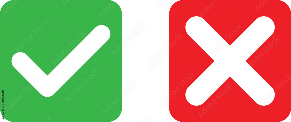 Poster red and green square checkmark icons . correct and wrong icons . green tick and red cross checkmarks