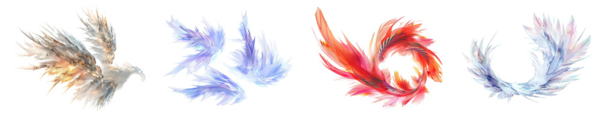 Colorful Feathers Set Isolated Transparent Background PNG Image