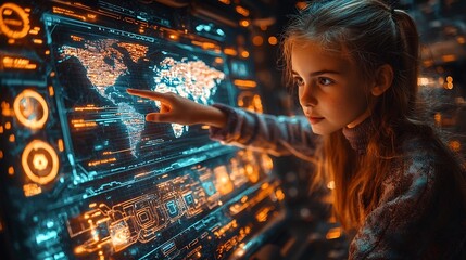 Educator Utilizing Interactive Glowing Map to Expand Students  Cultural and Geographic Perspectives