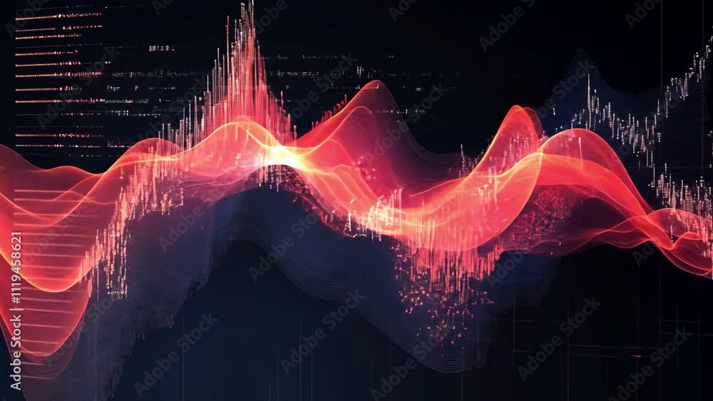 Aufkleber red wave of data: a vibrant, abstract rendering of a financial data wave, with red lines and glowing